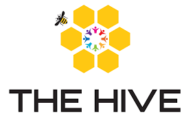 Logo consisting of a hive, bee and people